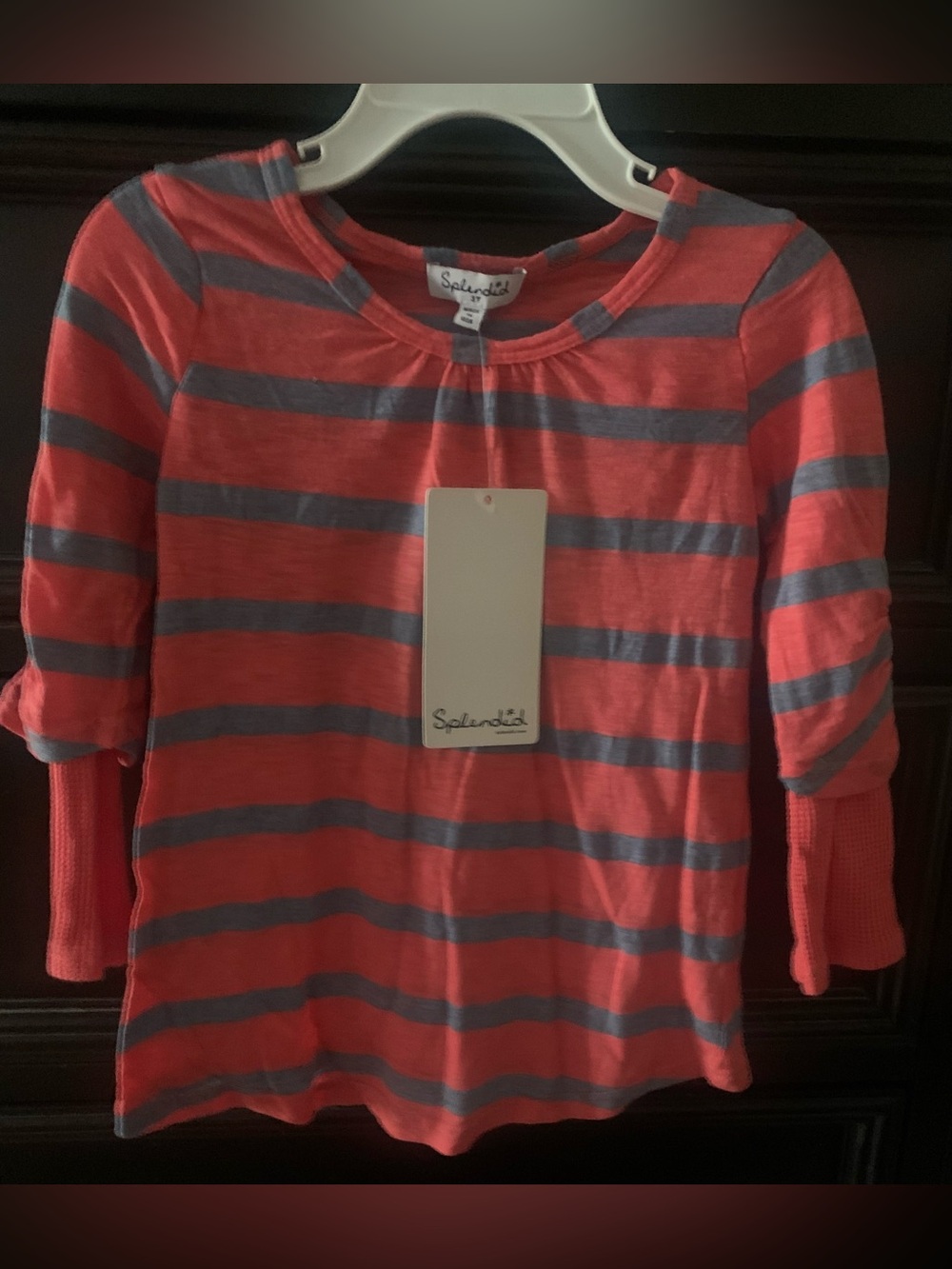 Splendid Coral and Gray Striped Long Sleeve Tee